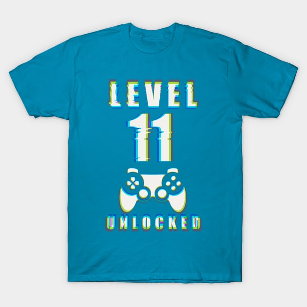 LEVEL 11 UNLOCKED- Funny Glitch Effect Game Controller Design T-Shirt by IceTees